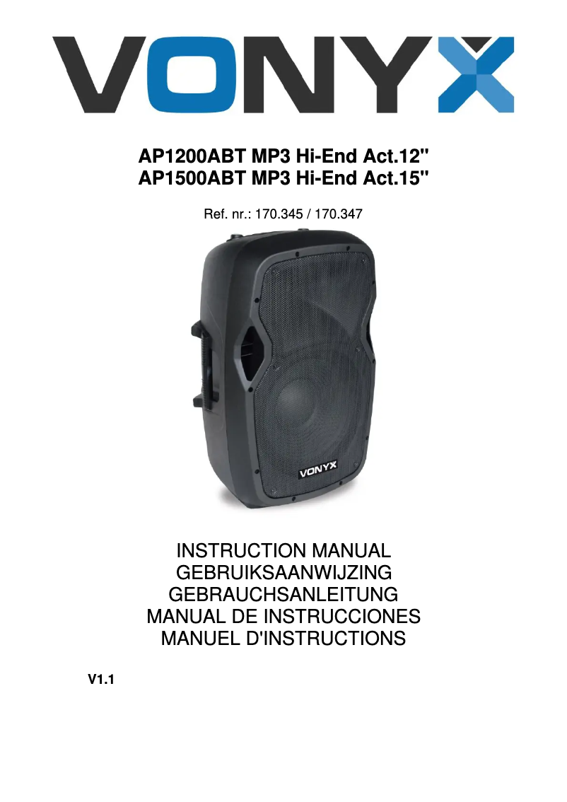 Page 1 de la notice Manuel utilisateur Vonyx AP1500ABT