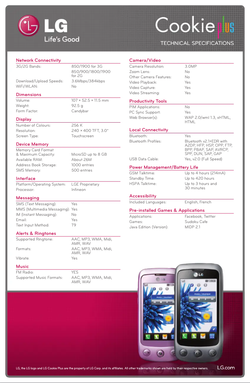 Page n°1 - Fiche technique LG GS500GX