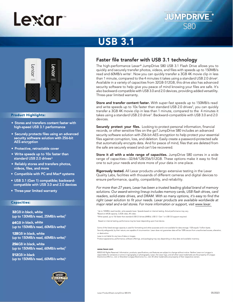 Image de la première page du manuel de l'appareil JumpDrive S80