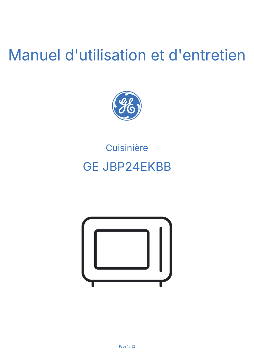 Page n°1 - Manuel d'utilisation et d'entretien GE JBP24EKBB