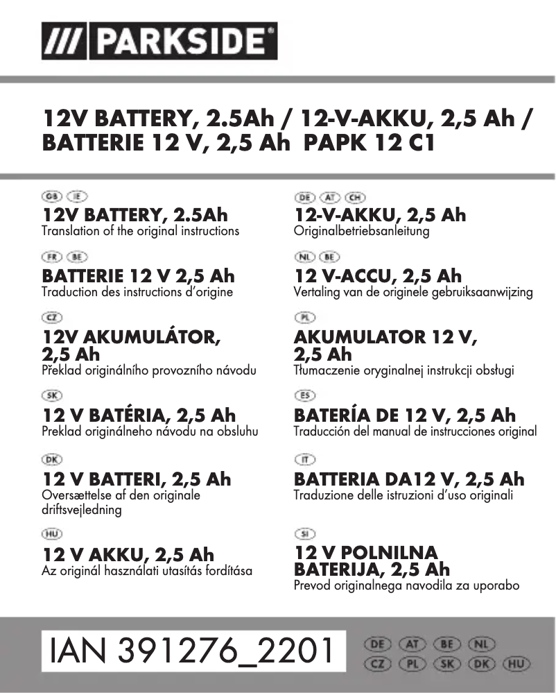 Página 1 del manual Manual de usuario Parkside PAPK 12 C1