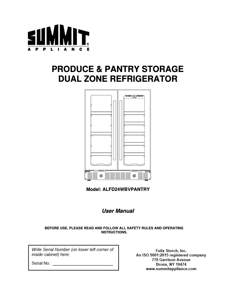 Page n°1 - Manuel utilisateur Summit ALFD24WBVPANTRY