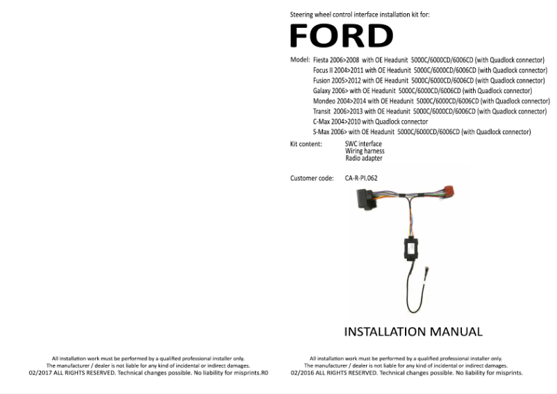 Page 1 de la notice Manuel utilisateur Pioneer CA-R-PI.062