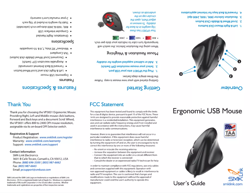 Page 1 de la notice Manuel utilisateur SMK-Link VP3836