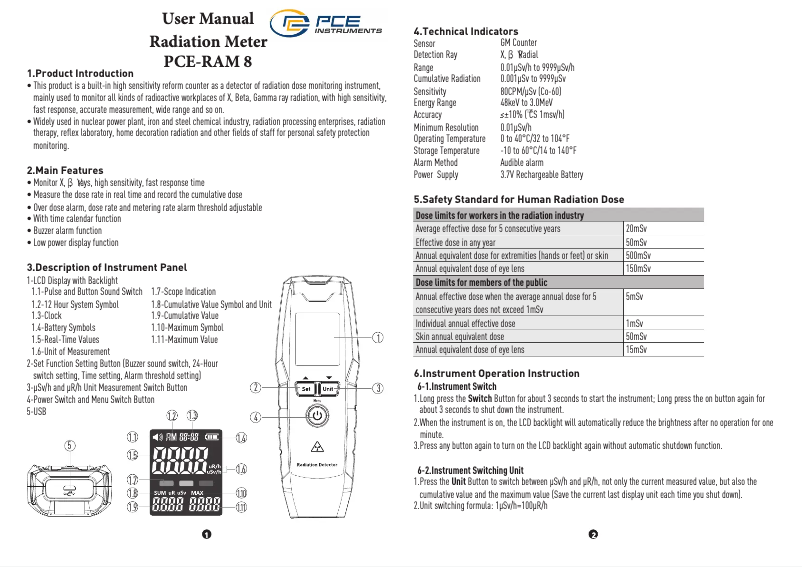 Page 1 de la notice Manuel utilisateur PCE Instruments PCE-RAM 8