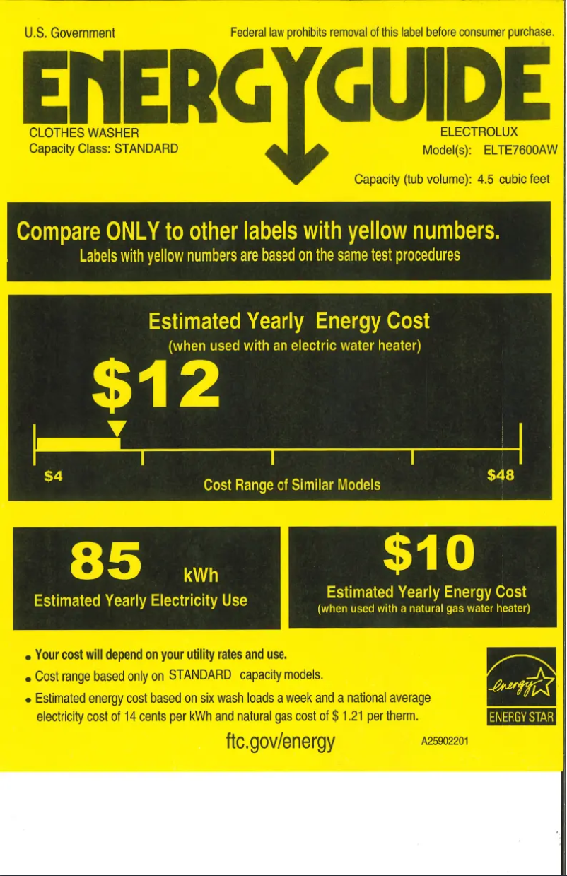 Page 1 de la notice Label énergétique Electrolux ELTE7600AT