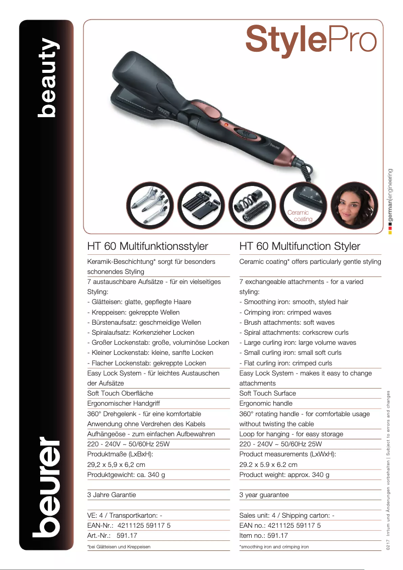 Page 1 de la notice Fiche technique Beurer HT 60