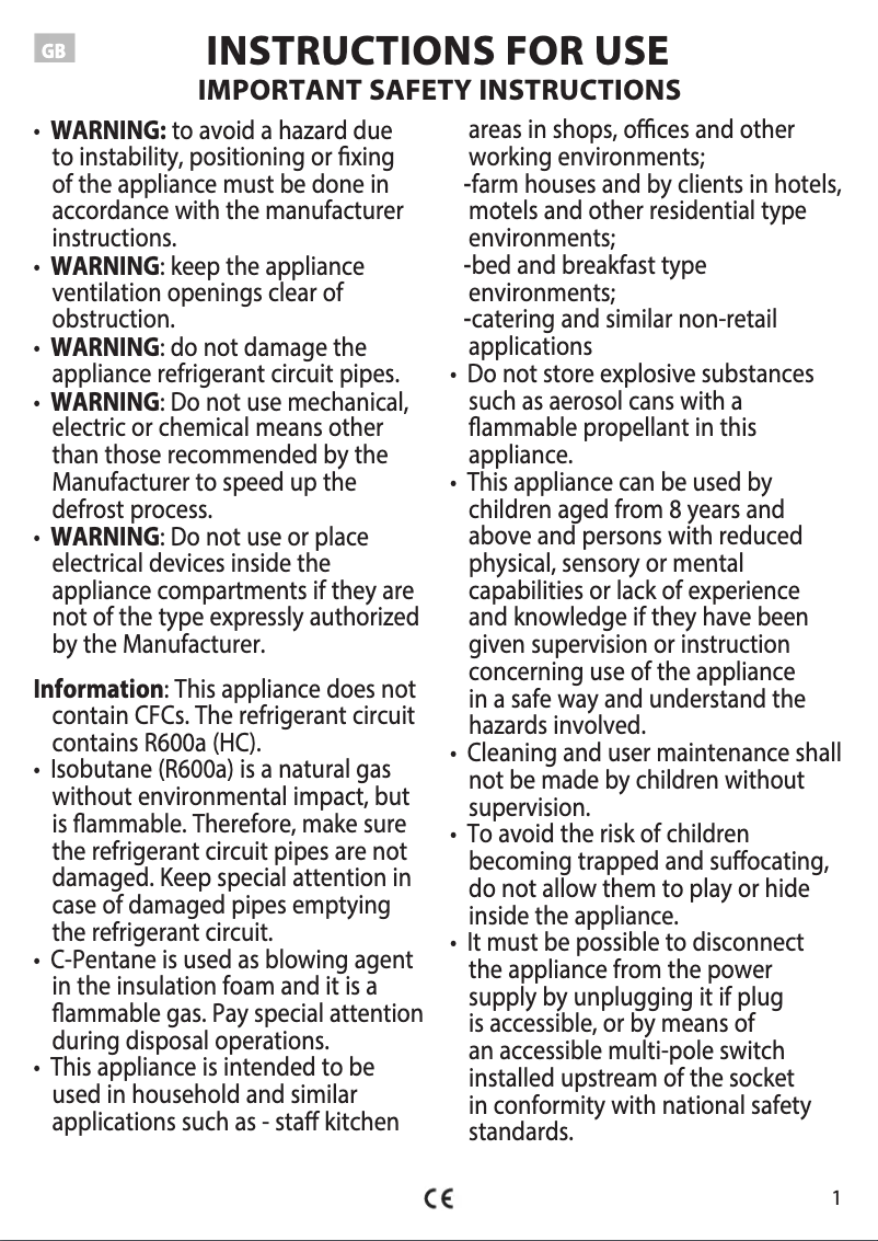 Page 1 de la notice Instructions / montage Indesit OS 1A 200 H 2 UK