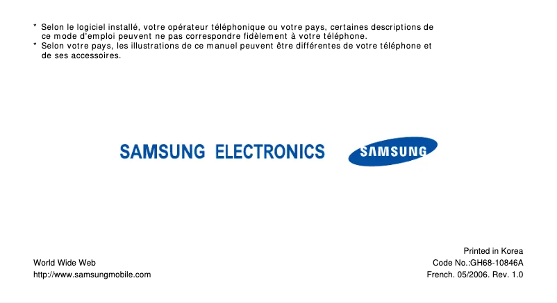 Image de la première page du manuel de l'appareil SGH-X820