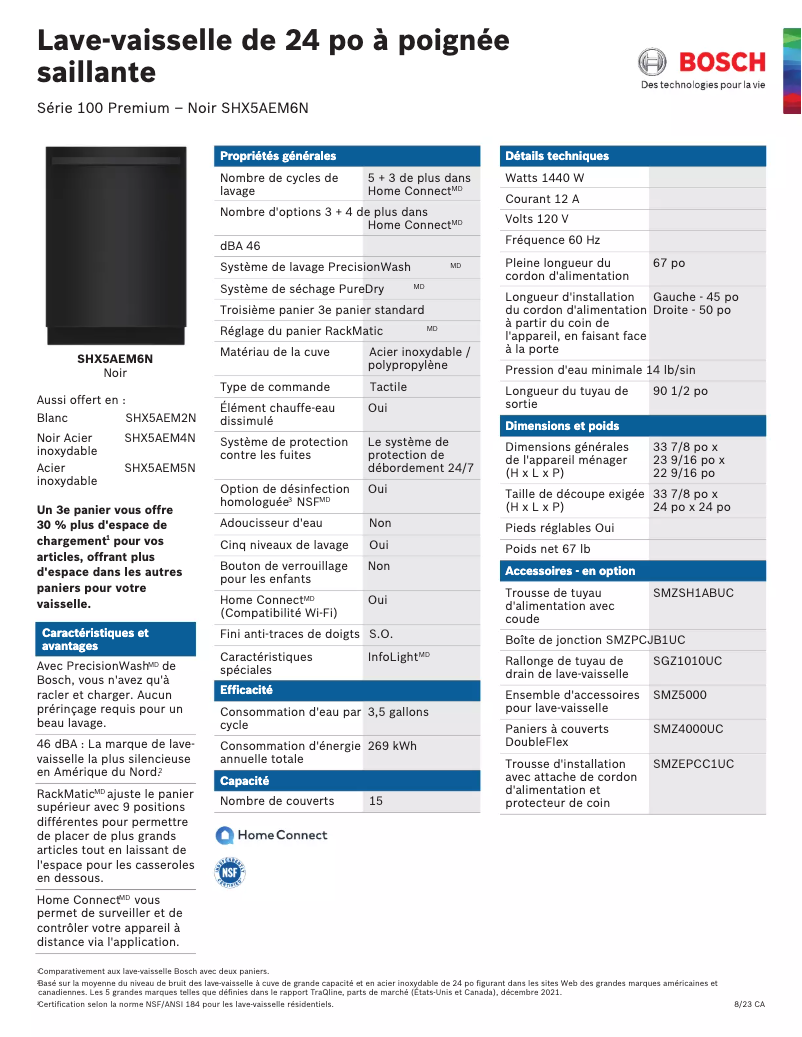 Page n°1 - Fiche technique Bosch SHX5AEM6N
