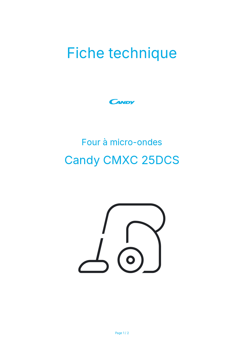 Page n°1 - Fiche technique Candy CMXC 25DCS