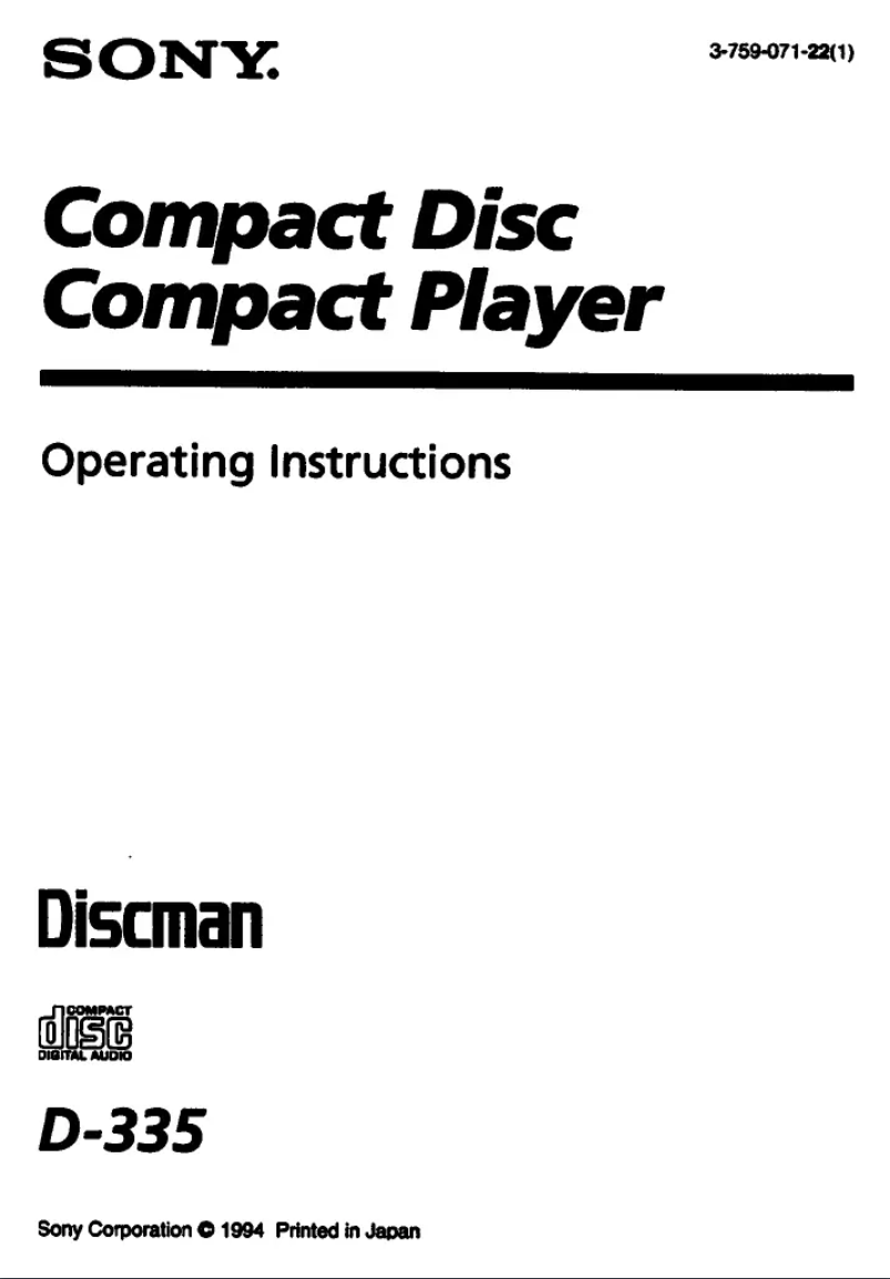 Image de la première page du manuel de l'appareil Discman D-335