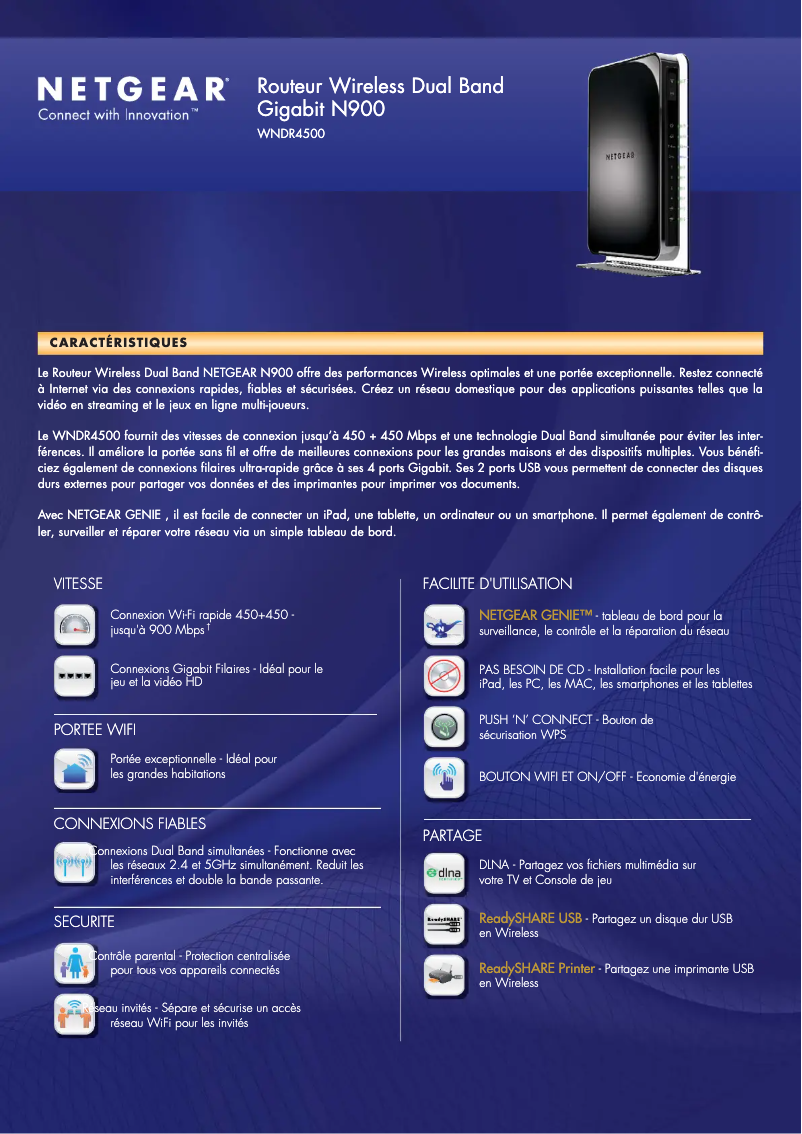 Page 1 de la notice Fiche technique Netgear WNDR4500
