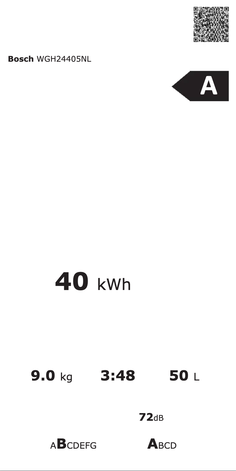 Page n°1 - Label énergétique Bosch WGH24405NL