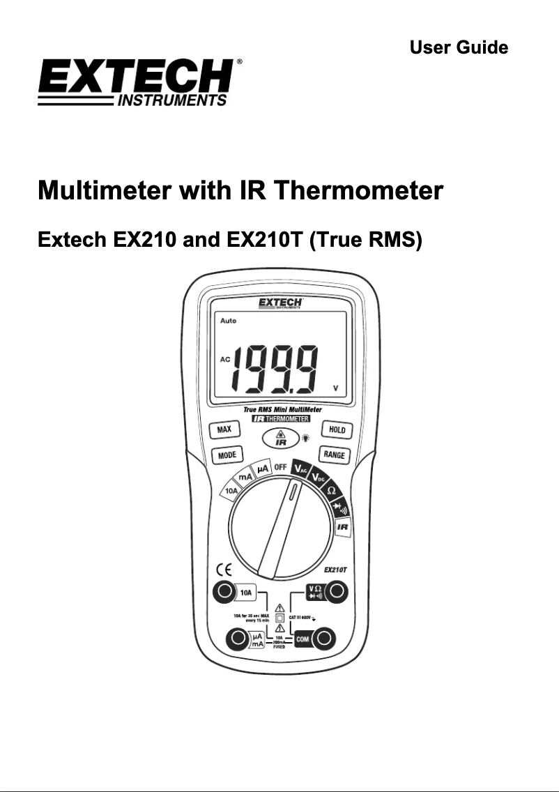 Page 1 de la notice Manuel utilisateur Extech EX210T