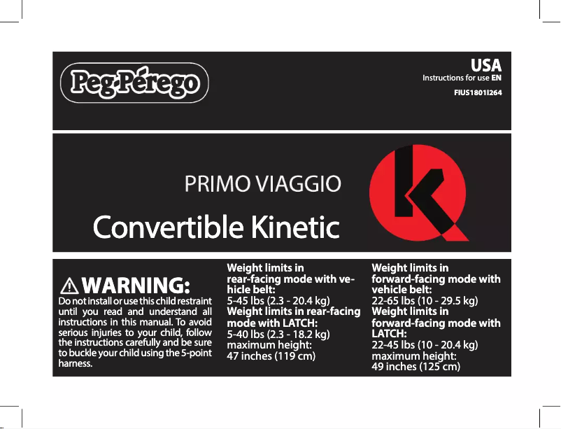 Image de la première page du manuel de l'appareil Primo Viaggio Convertible Kinetic