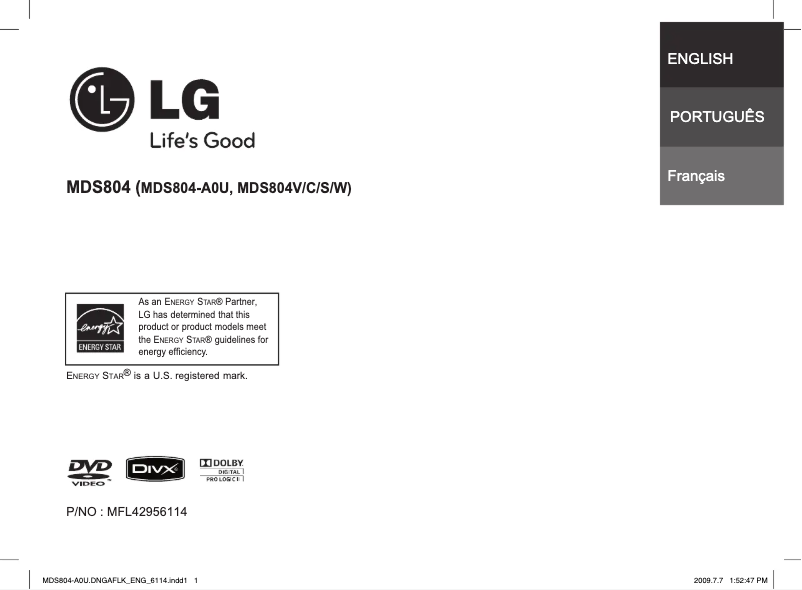 Page 1 de la notice Manuel utilisateur LG MDS804-A0U