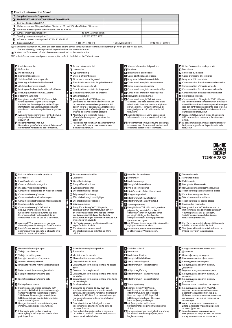 Page 1 de la notice Fiche technique Panasonic TX-32FS500B