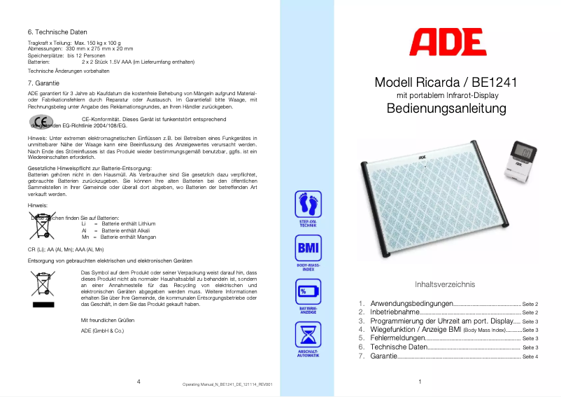Page n°1 - Manuel utilisateur ADE Ricarda BE 1241