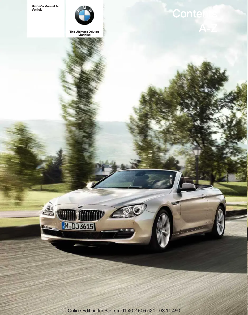 Image de la première page du manuel de l'appareil 640i Convertible (2012)