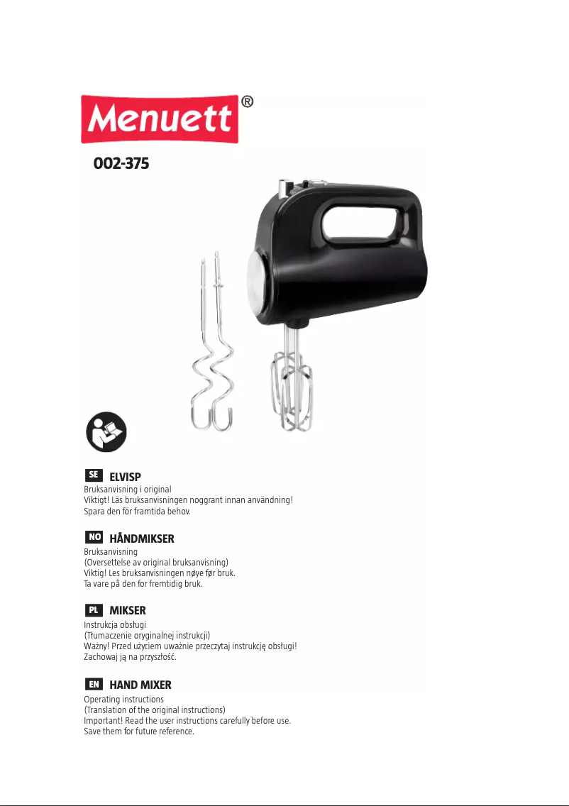 Page 1 de la notice Manuel utilisateur Menuett 002-375