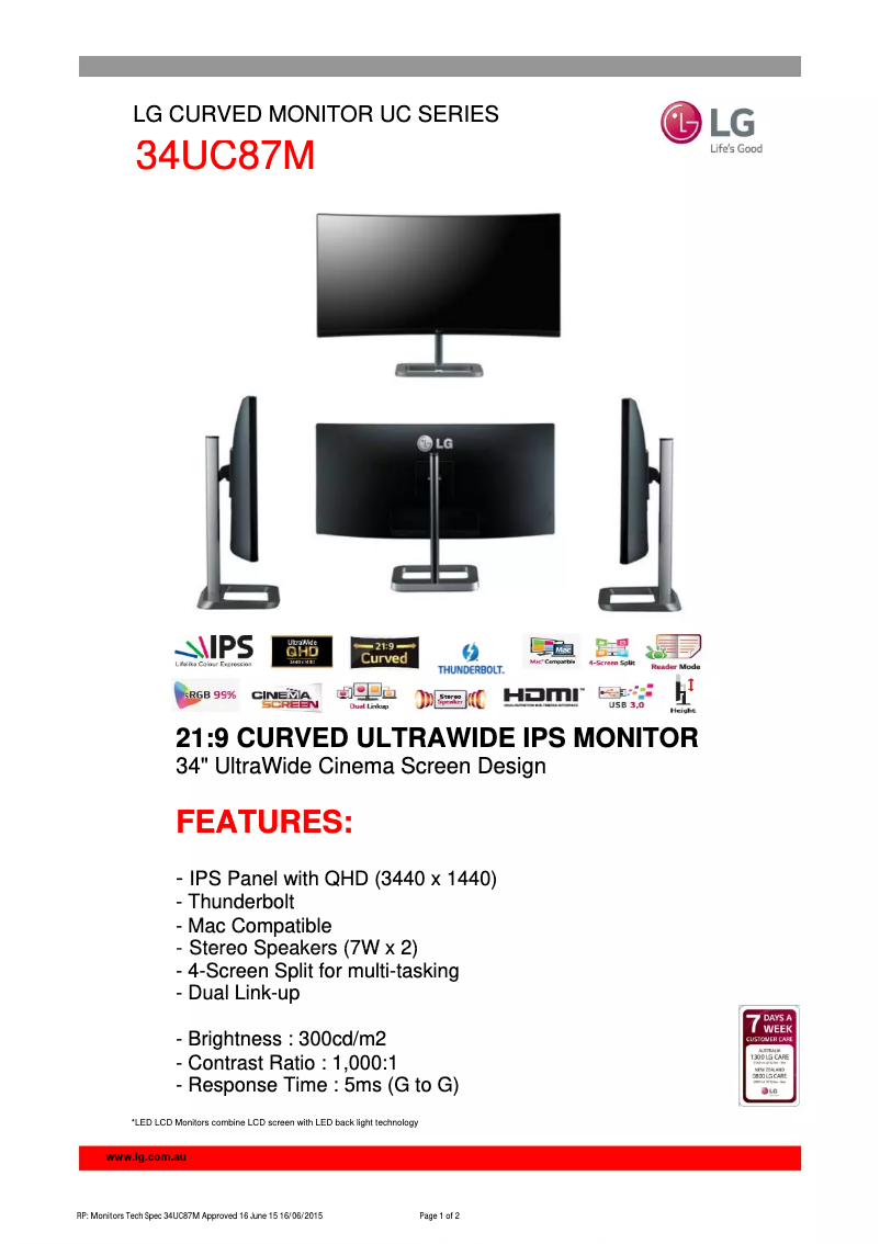 Image de la première page du manuel de l'appareil 34UC87M