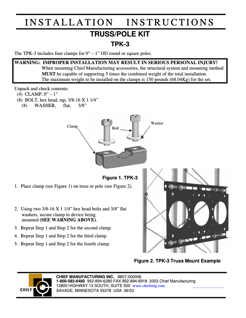Página 1 del manual Manual de usuario Chief TPK3