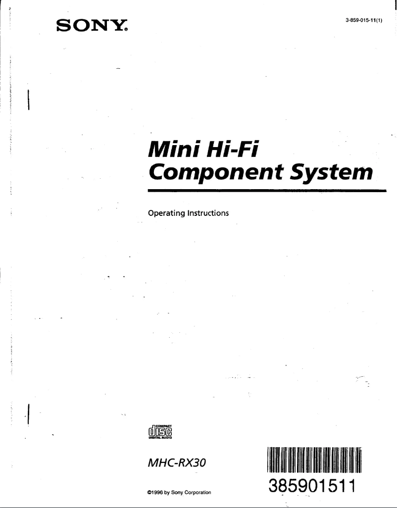 Page 1 de la notice Manuel utilisateur Sony MHC-RX30