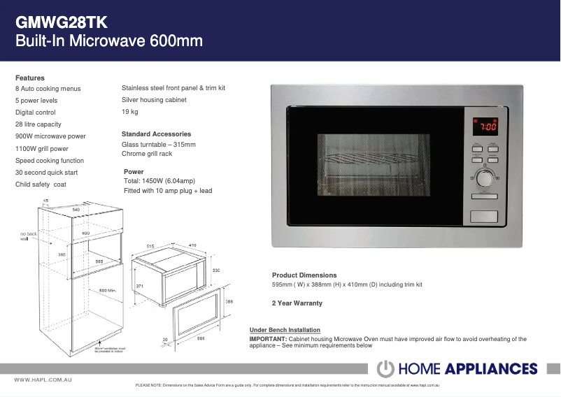 Page 1 de la notice Fiche technique VENINI GMWG28TK