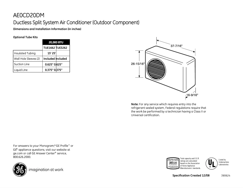 First page image of the manual for AE0CD20DM