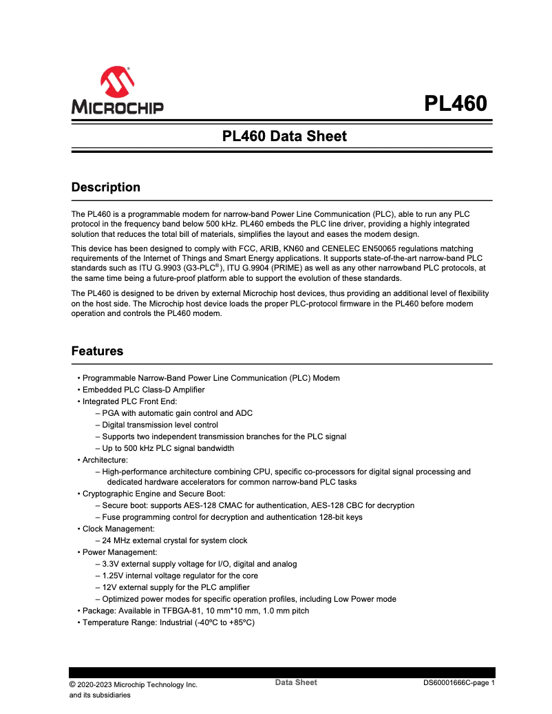 Page 1 de la notice Fiche technique Microchip MPL460A