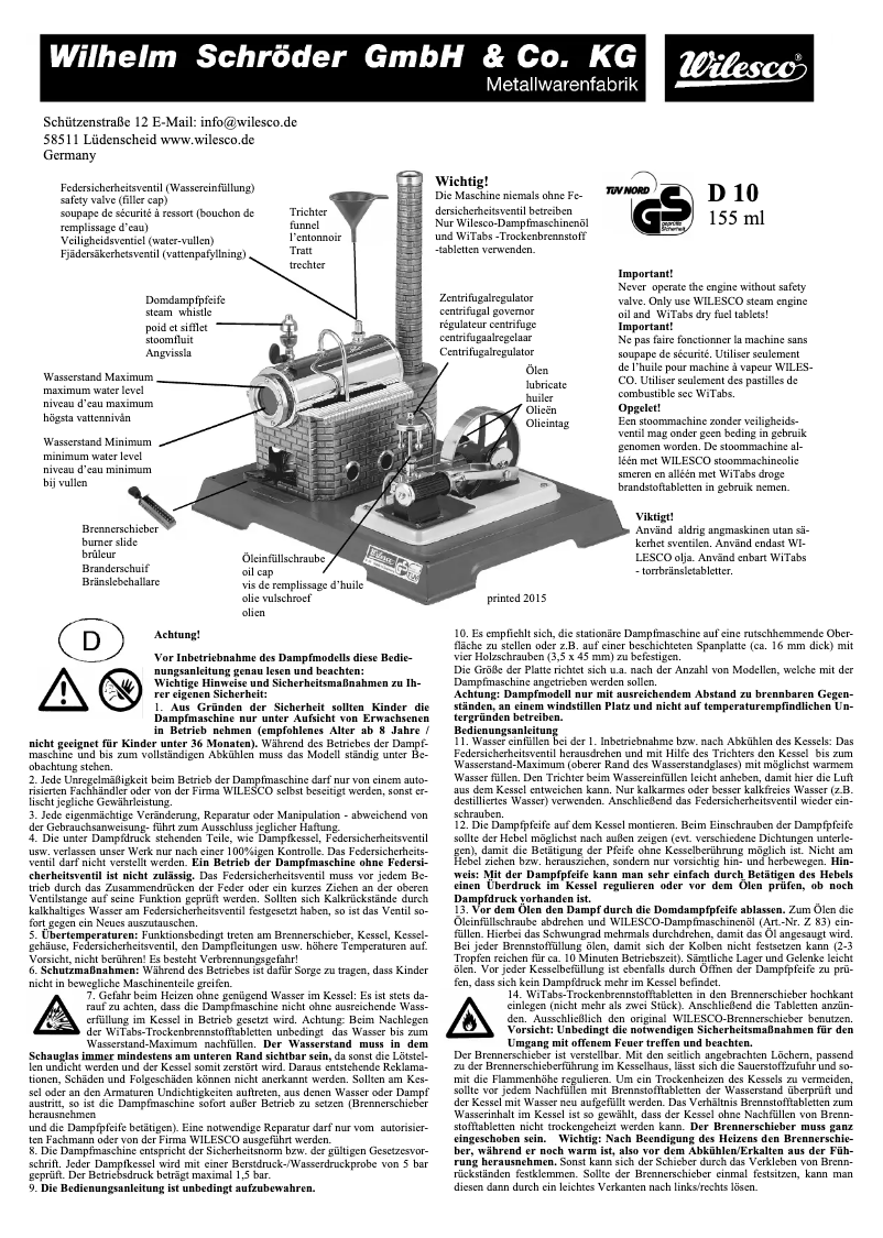Page 1 de la notice Manuel utilisateur Wilesco D10