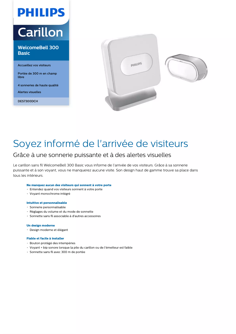Page 1 de la notice Fiche technique Philips DES7300DCH