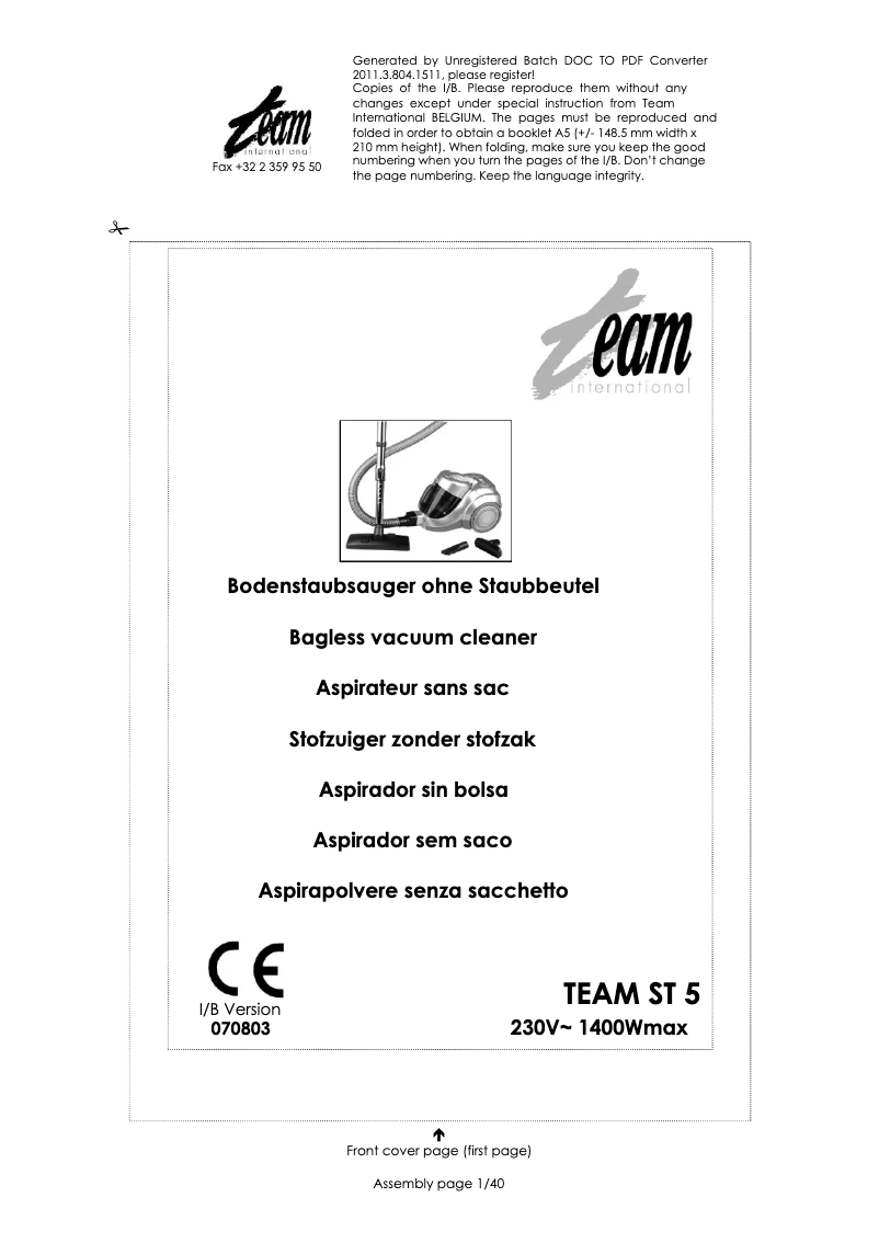 Page n°1 - Manuel utilisateur Team ST 5
