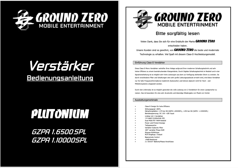 Page 1 de la notice Manuel utilisateur Ground Zero GZPA 1.10000SPL