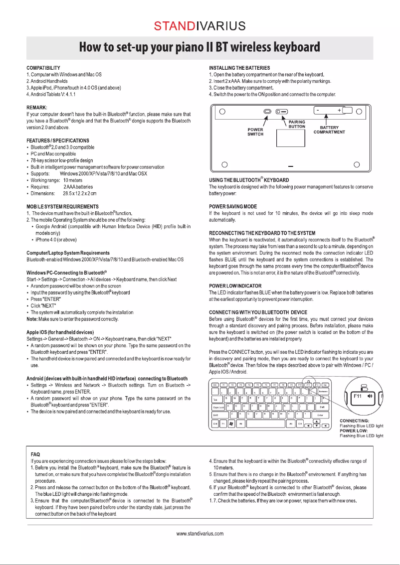 Page 1 of the manual User Manual STANDIVARIUS Piano II BT