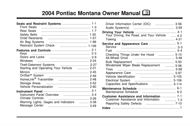 Page 1 of the manual User Manual Pontiac Montana (2008)