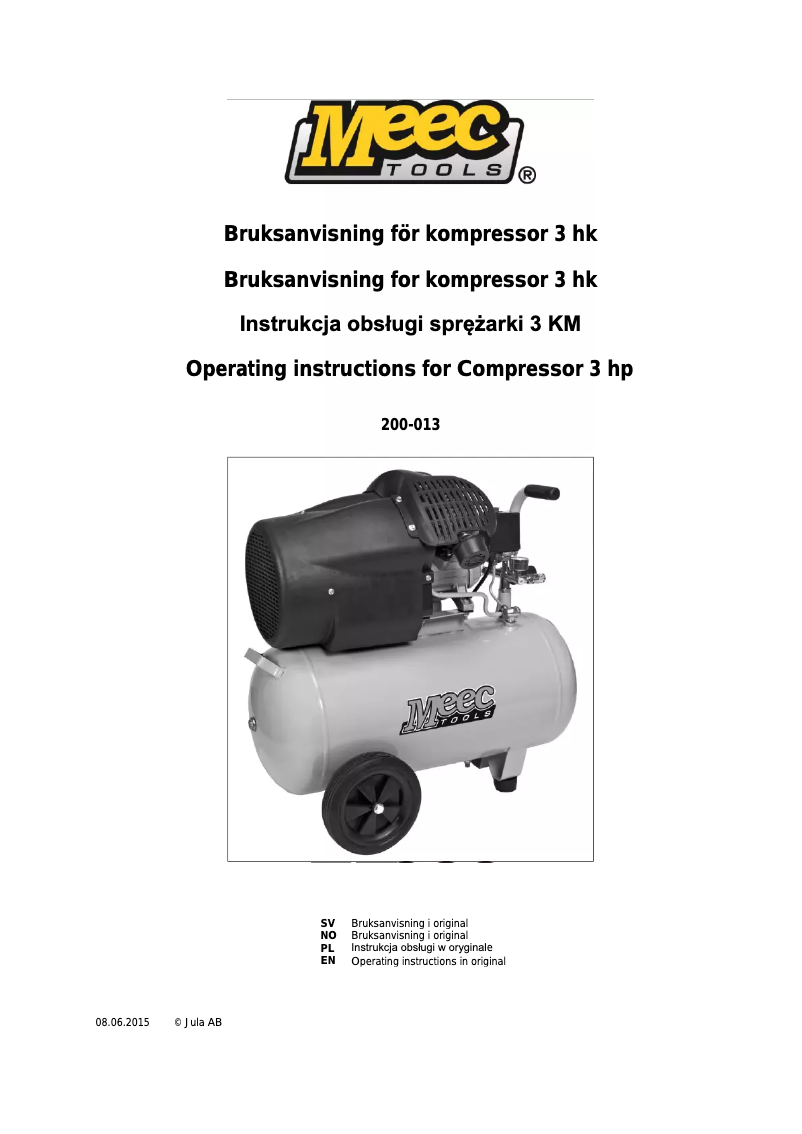 Page 1 de la notice Manuel utilisateur Meec Tools 200-013