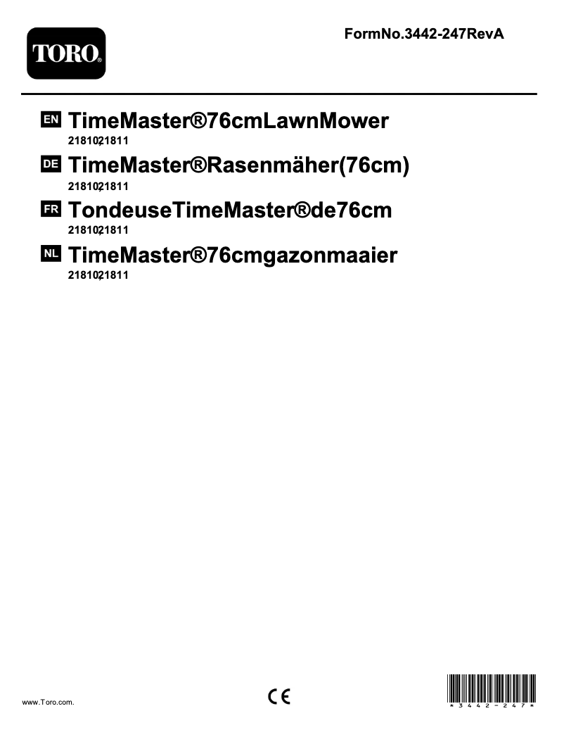 Page n°1 - Manuel utilisateur Toro 21810