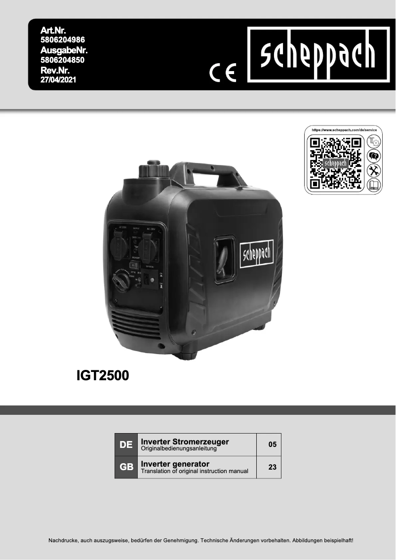 Page 1 de la notice Manuel utilisateur Scheppach IGT2500
