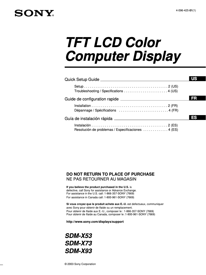 Image de la première page du manuel de l'appareil SDM-X73