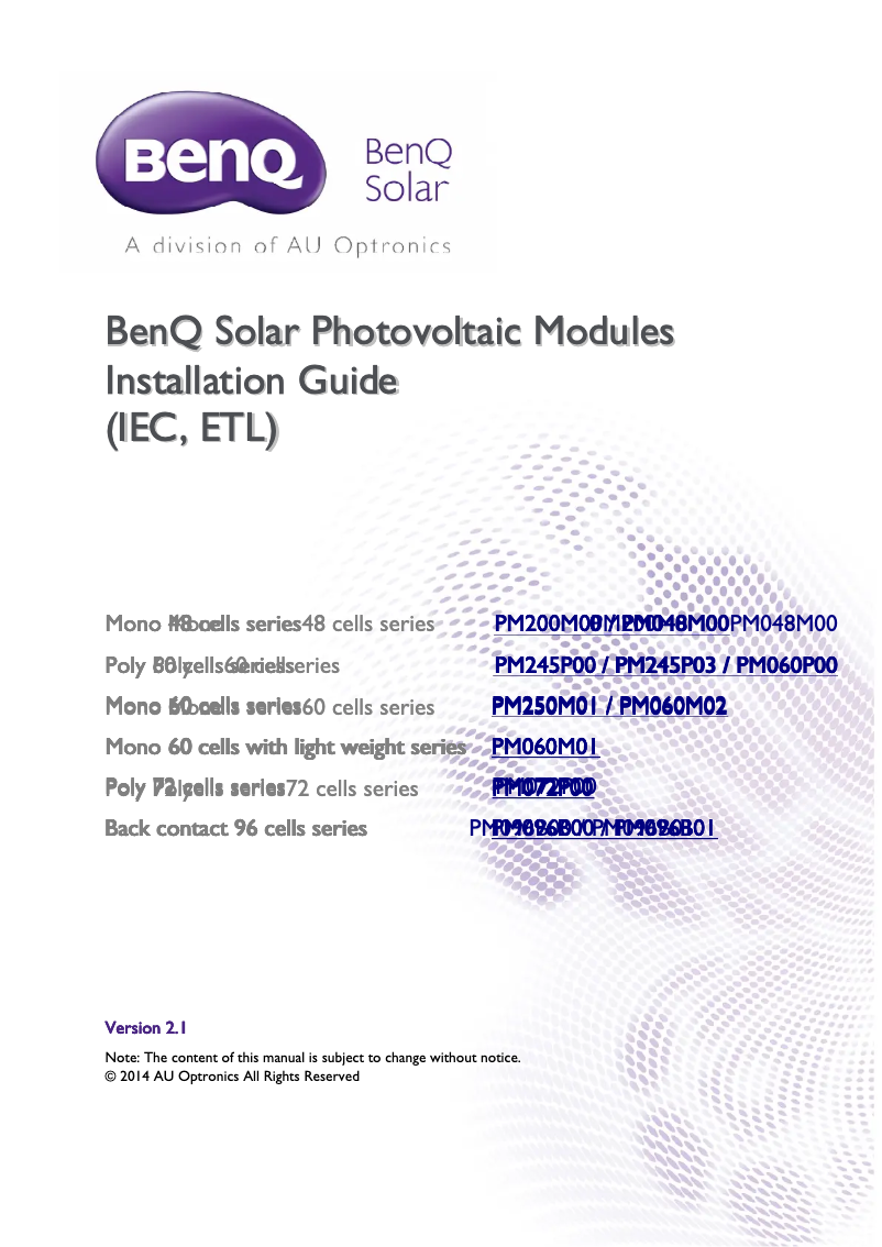 Page 1 de la notice Manuel utilisateur BenQ PM245P00