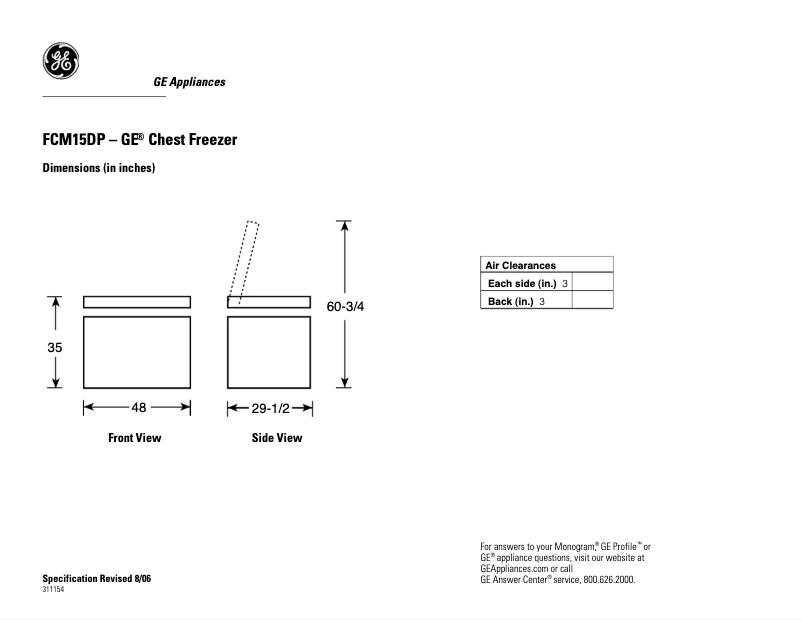 Page n°1 - Fiche technique GE FCM15DPWH