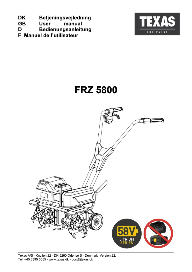 Page n°1 - Manuel utilisateur Texas FRZ5800