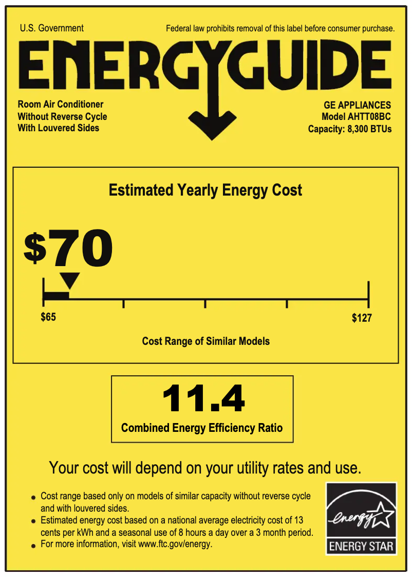 Page 1 of the manual Energy Label GE Profile ClearView AHTT08BC