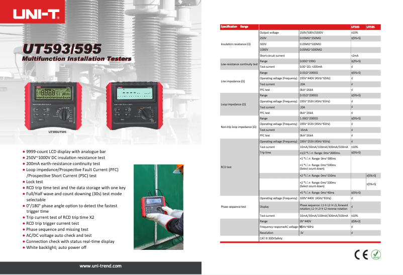 Page n°1 - Fiche technique Uni-T UT595