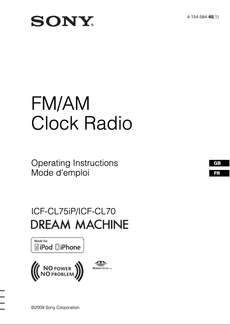 Image de la première page du manuel de l'appareil ICF-CL75iP
