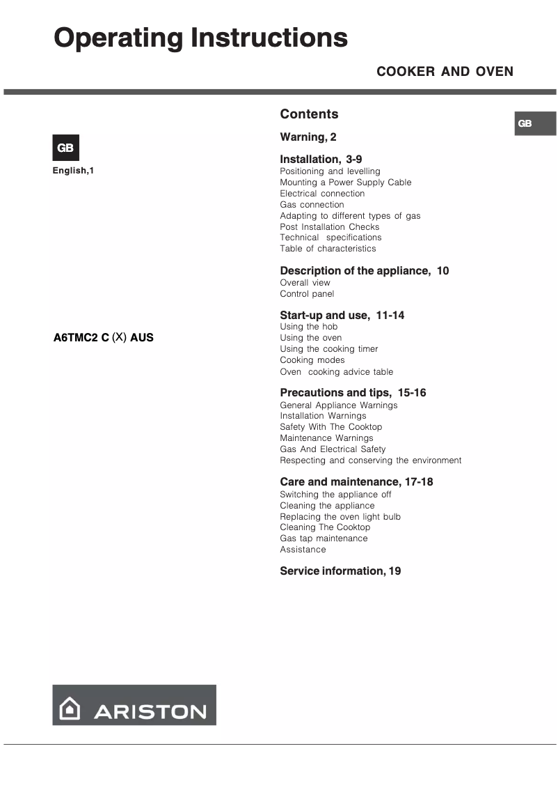 Page n°1 - Manuel utilisateur Ariston Thermo A6TMC2 X AUS