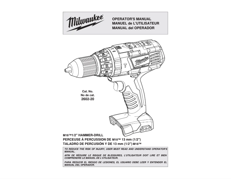 Page 1 de la notice Manuel utilisateur Milwaukee M18 2602-22CT