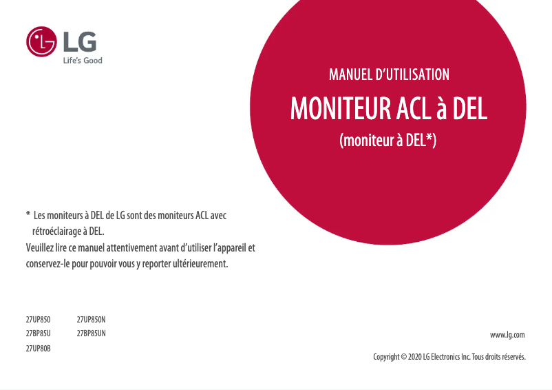 Page n°1 - Manuel utilisateur LG 27UP850N